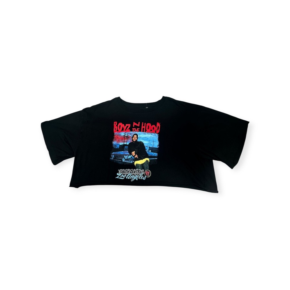 Hybrid Boyz N The Hood Top Women XL Black‎ Crop Graphic Cotton Workwear
